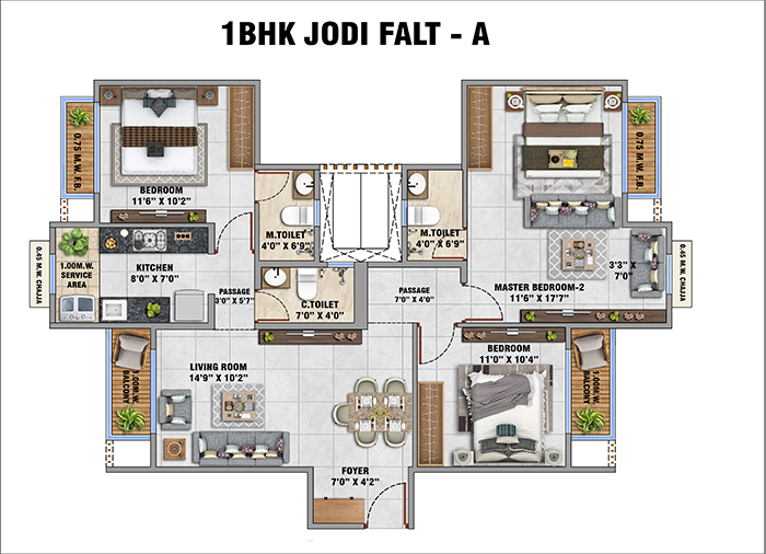 Laukik Vastu luxuria Floor Plan - 1 BHK Option B