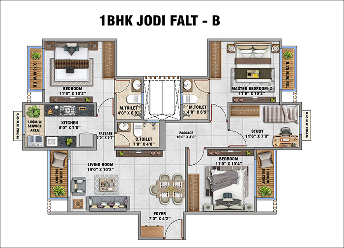 Laukik Vastu luxuria Floor Plan - 2 BHK Option A